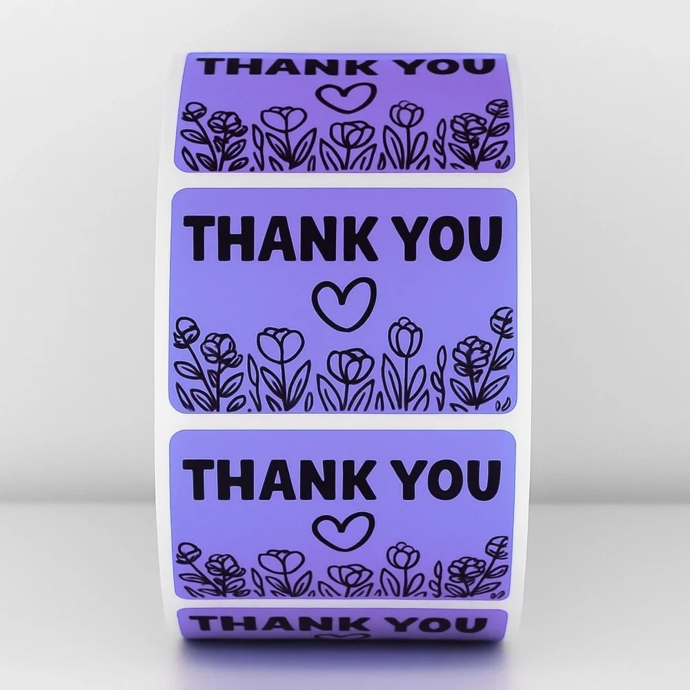 Thank You Stickers – Green Floral Design – Small Business Packaging Labels NEW